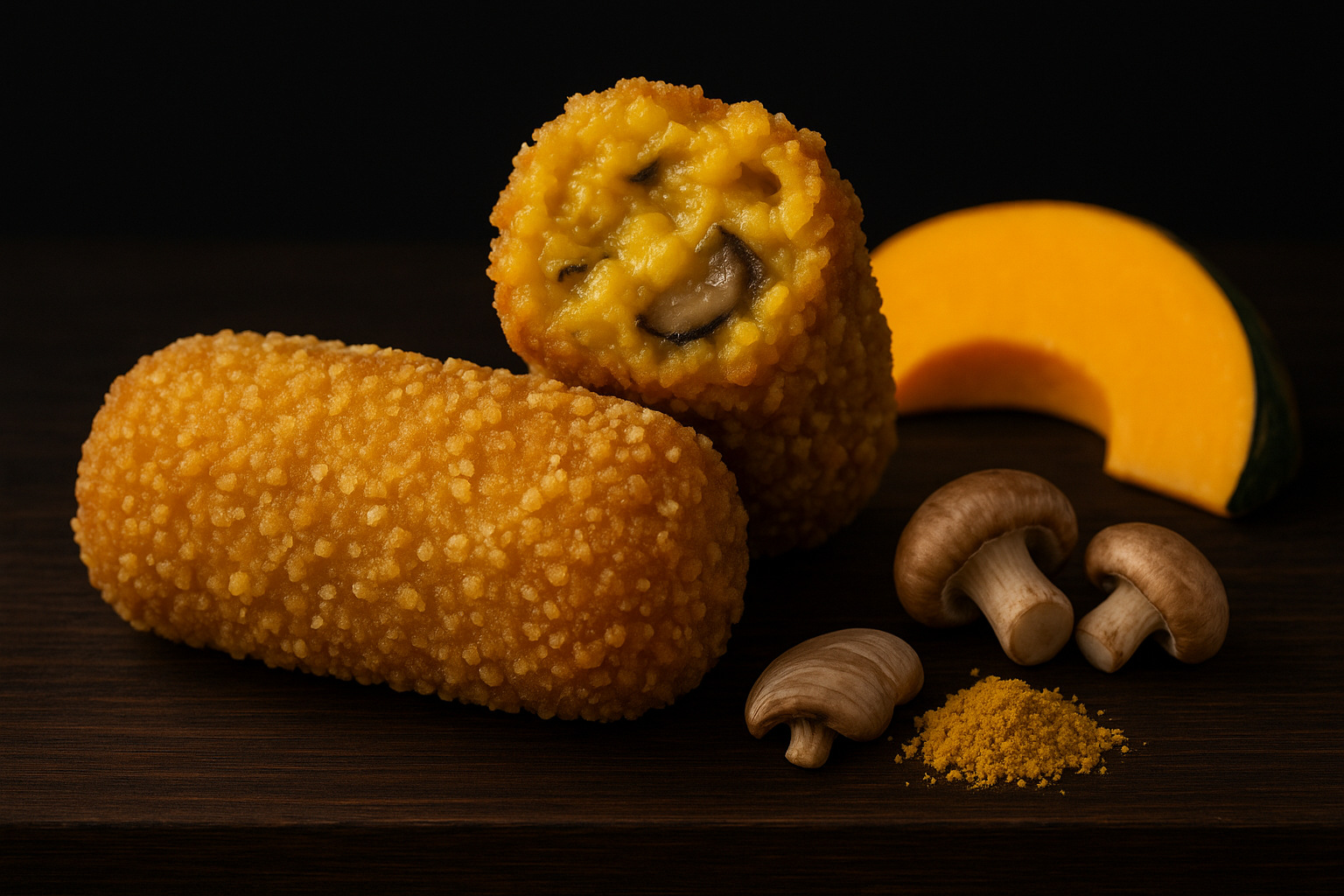 Croquetes veganes de carbassa al curry amb gingebre i shitake